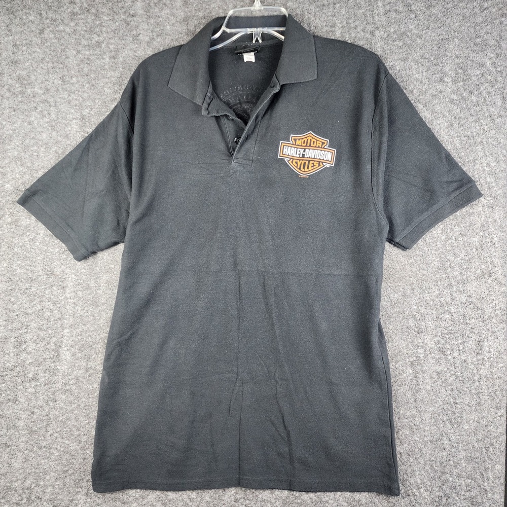 Harley-Davidson Polo Shirt Men L Black‎ Military Overseas Tour Skull Graphic